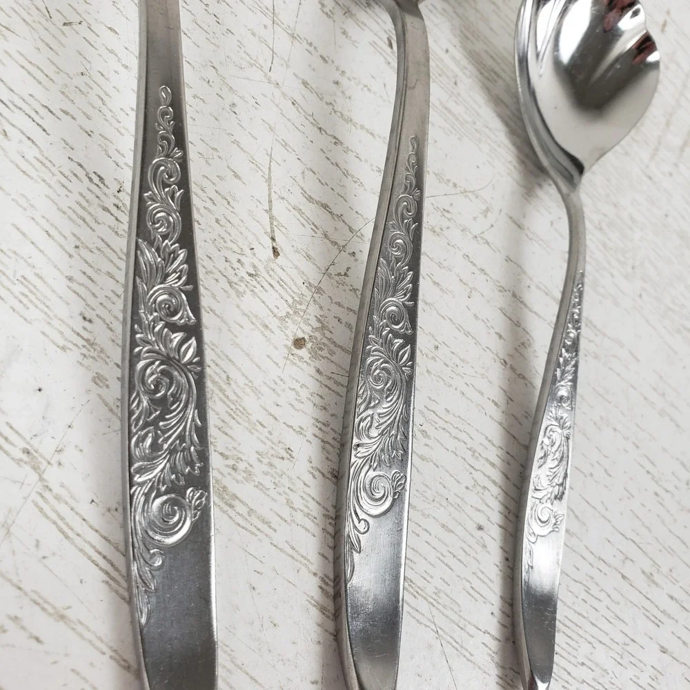 EKCO Eterna Meditation Stainless Serving Set 3pc Slotted Shell Sugar Spoon Japan